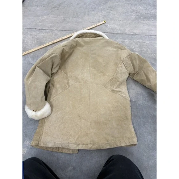 Vintage Tan Suede Faux Fur Trim Collar Cuff Jacket Coat - Picture 9 of 9